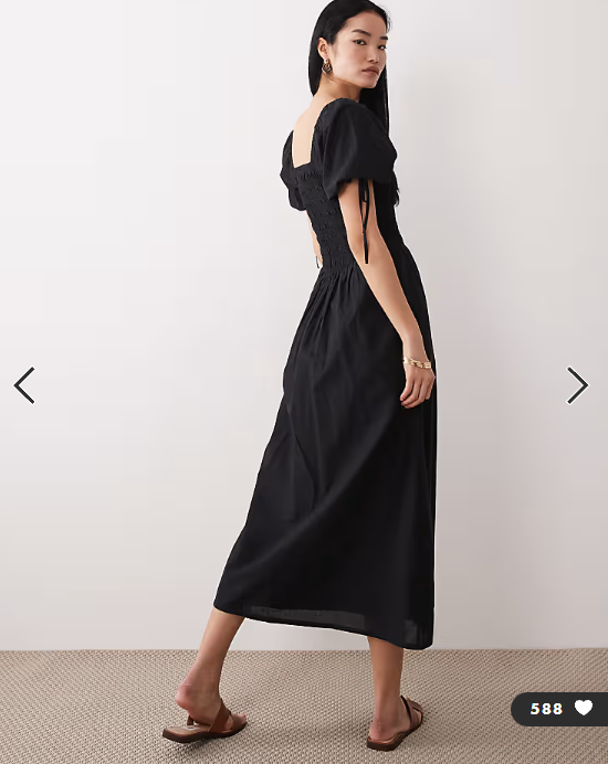 Wednesday's Girl shirred detail midaxi smock dress in black