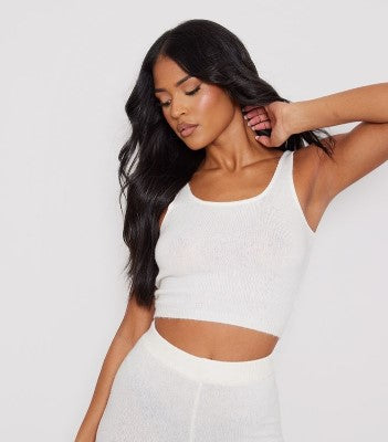 Tall Oatmeal Marl Knit Crop Top