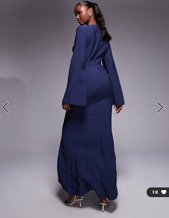 ASOS DESIGN long sleeve maxi dress with ruffle skirt in navy