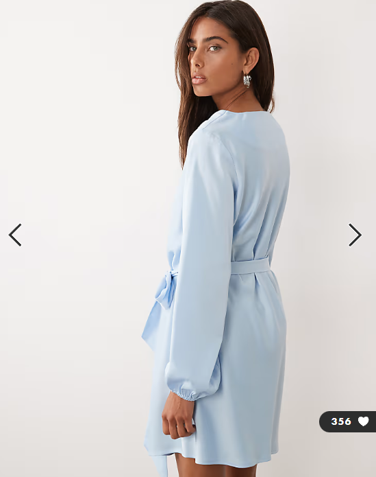 YAS high neck long sleeve satin mini dress in skyway blue