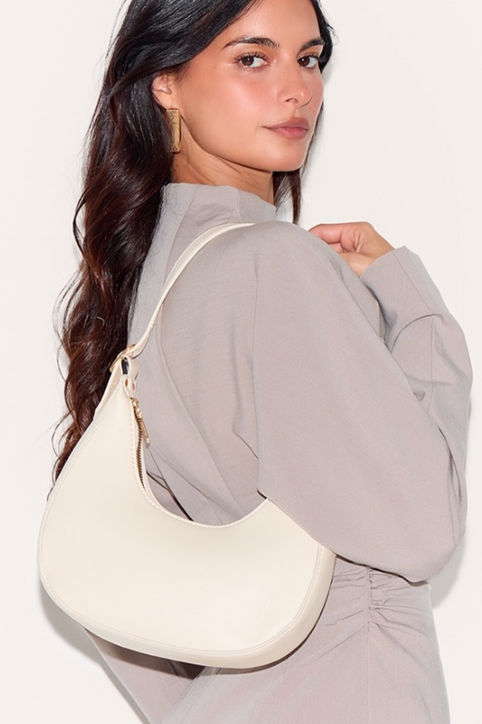 CREAM CURVED PU SHOULDER BAG