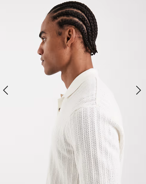 ONLY & SONS open knit polo shirt in cream.
