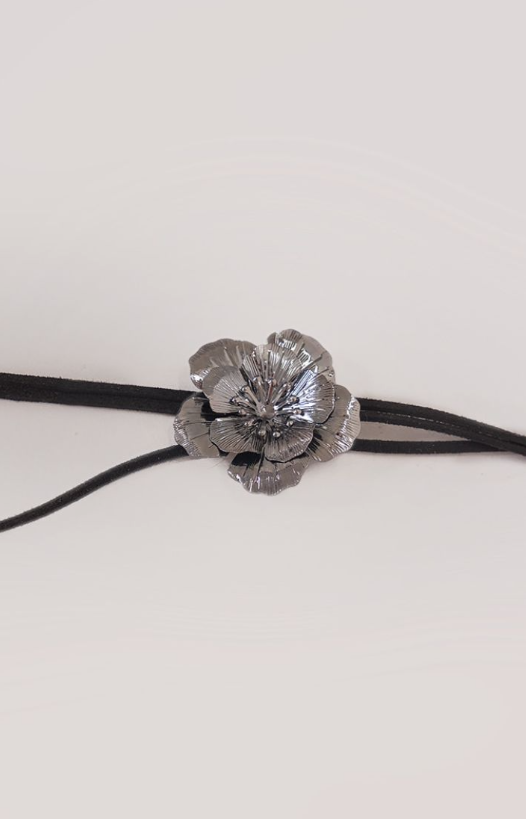Black String Statement Flower Choker