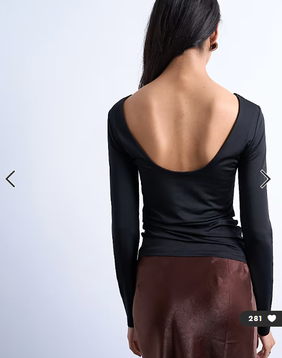 Topshop slinky scoop back long sleeve top in black