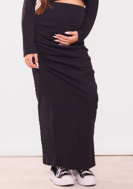 Maternity Black Rib Split Detail Maxi Skirt