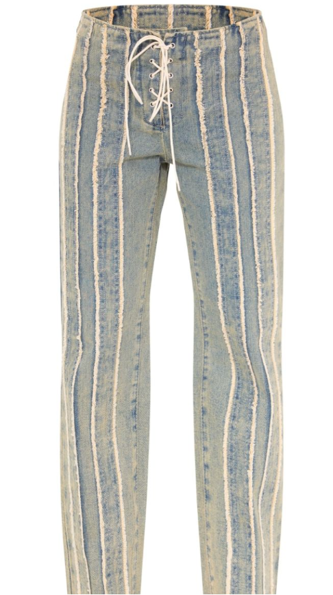 Petite Vintage Wash Fray Detail Lace Up Straight Leg Jeans