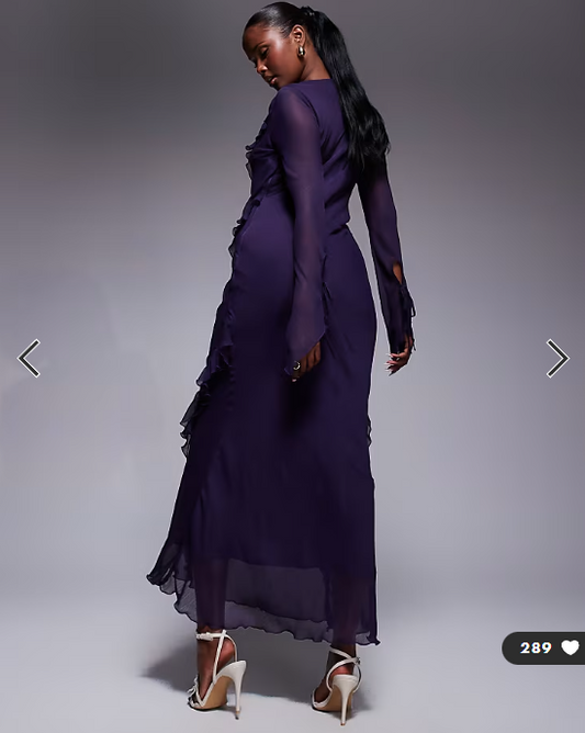 Daska chiffon maxi dress with frill details in purple
