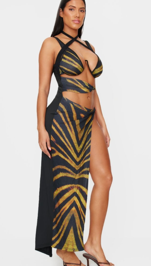 Shape Zebra Slinky Printed Cut Out Bralet Maxi Dress