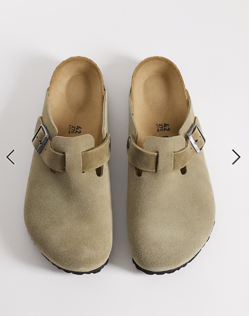 Birkenstock Boston clog with mixed material strap in faded khaki