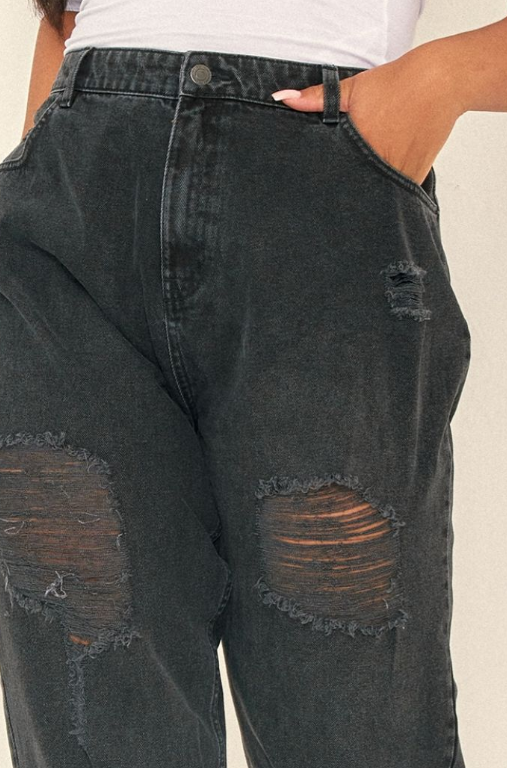 Plt - Plus Washed Black Distressed Mom Jeans