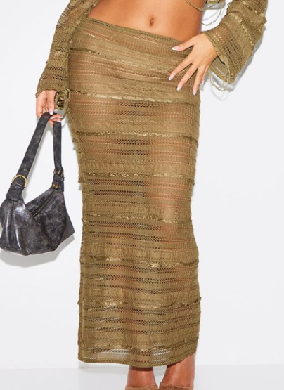 Petite Khaki Extreme Low Waist Maxi Skirt