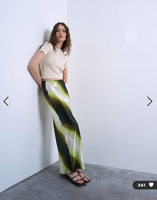 Topshop satin bias maxi skirt in lime ombre stripe