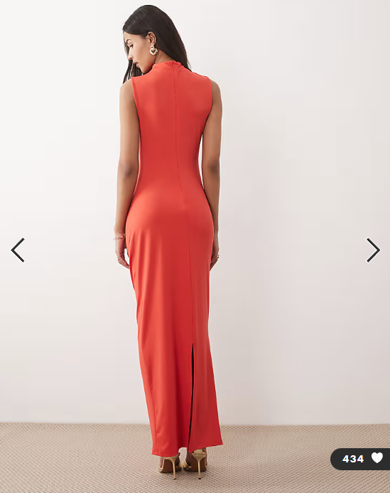 Vila high neck ruched maxi dress in hibiscus red