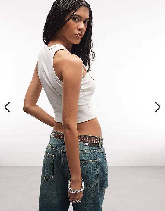 True Religion applique ribbed lace up tank top in winter white