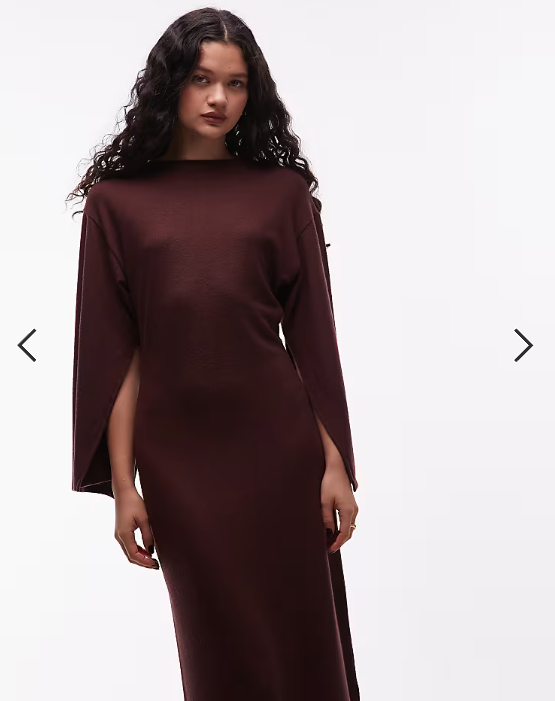 ASOS DESIGN supersoft funnel neck wide sleeves midi dress in chocolate