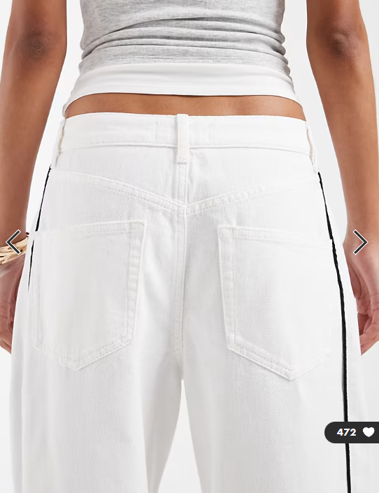 ASOS DESIGN barrel leg jeans in white with contrast black side piping