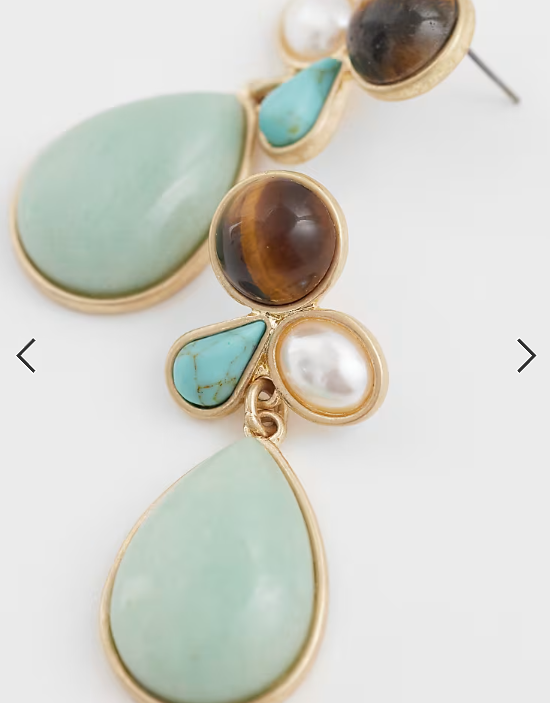 Reclaimed Vintage gem stone drop earrings in gold