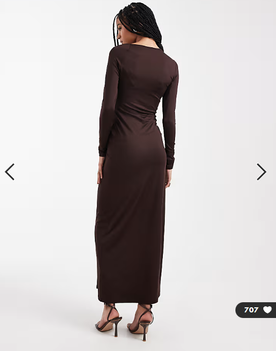 4th & Reckless double layered slinky cut out shoulder detail metal hardware waist maxi dress in chocolate