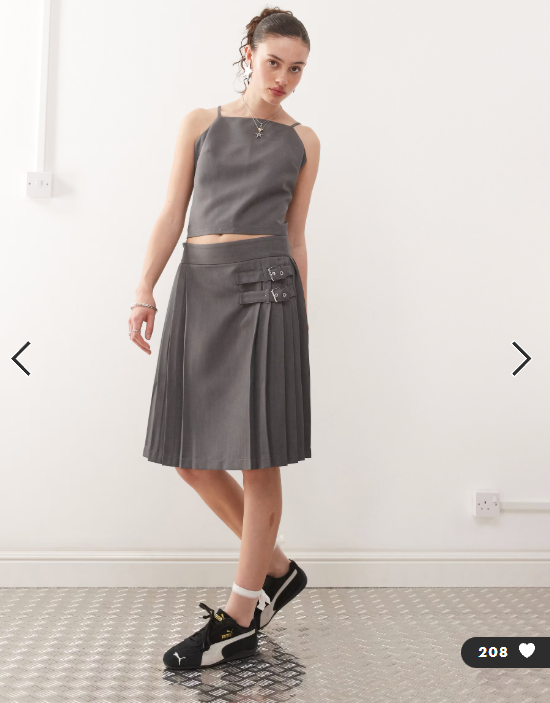COLLUSION tailored midi kilt co-ord in grey