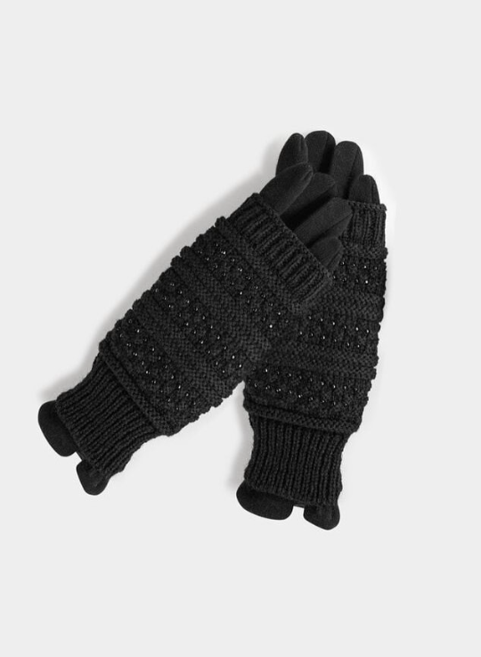 Modgan - Knitted gloves with rhinestones black women