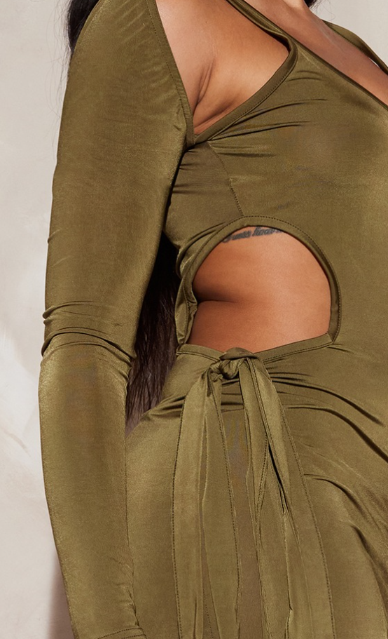 Shape Khaki Slinky One Shoulder Strappy Mini Dress