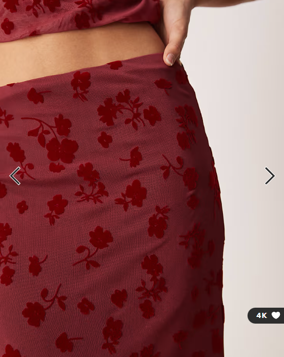 ASOS DESIGN flocked mesh low rise co ord maxi skirt in red