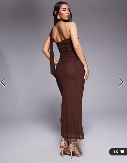 ASOS DESIGN bandeau mesh scarf detail maxi dress in brown