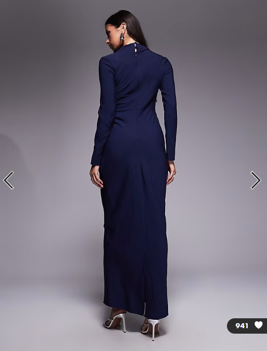 ASOS DESIGN high neck ruched side maxi dress in navy