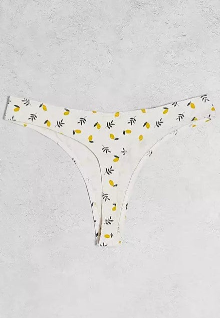 Fruit print thongs in beige