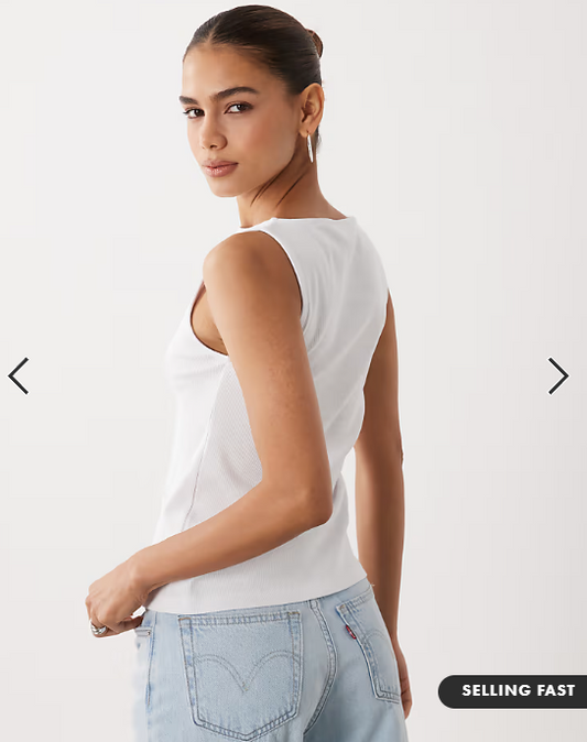 New Look boat neck button through tank top in white