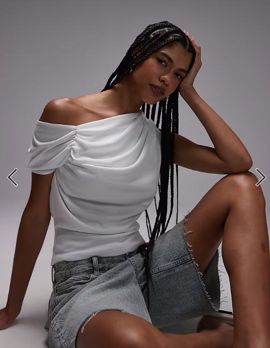 Topshop ruched detail one shoulder top in ivory