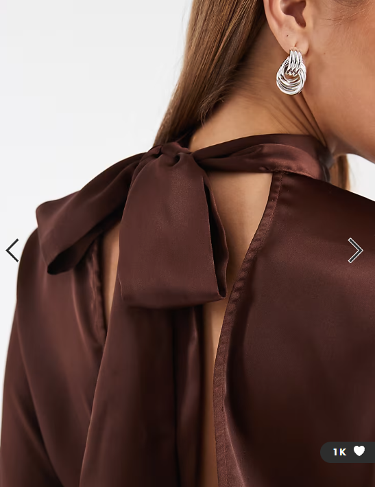 ASOS DESIGN satin high neck batwing blouse in chocolate
