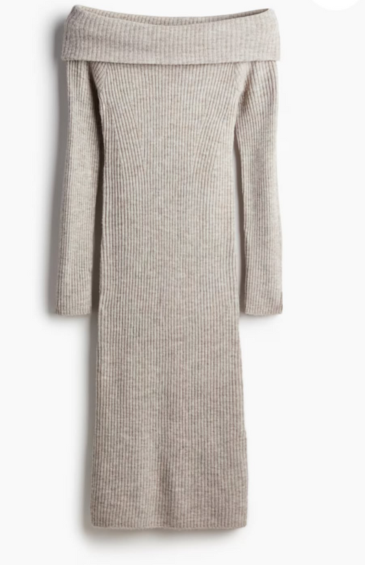 H&M - RIB-KNIT OFF-THE-SHOULDER DRESS