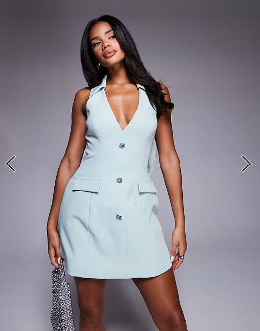 ASOS LUXE tailored structured mini dress with bow back detail in mint