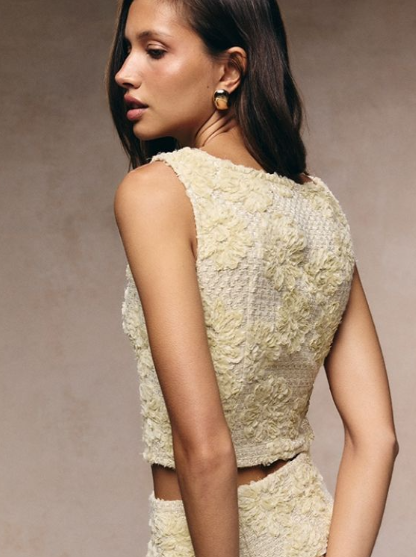 Lemon Floral Boucle Button Up Waistcoat