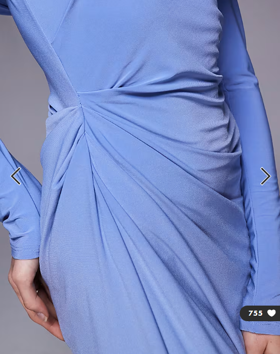 ASOS DESIGN slinky long sleeve fallen shoulder maxi dress with drape detail in light blue