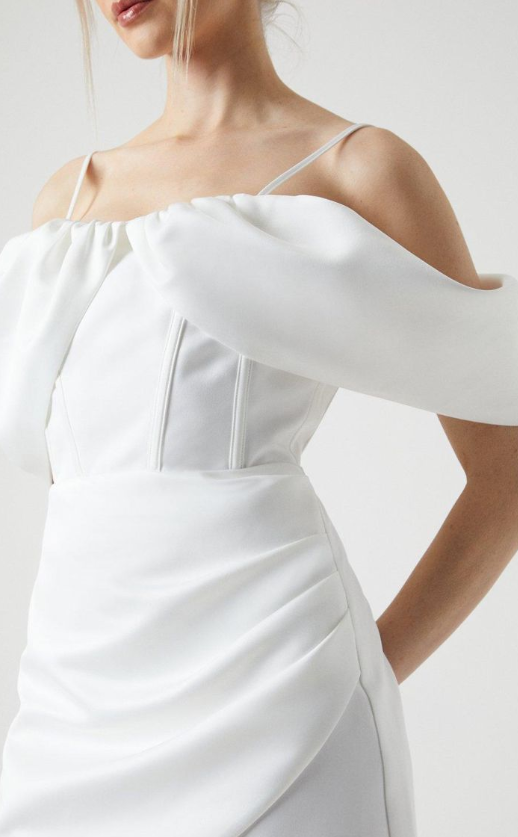 Drape Detail Satin Hen Mini Dress With Boning
