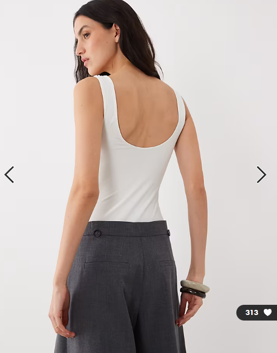 ASOS DESIGN polyamide slinky scoop bodysuit in ivory