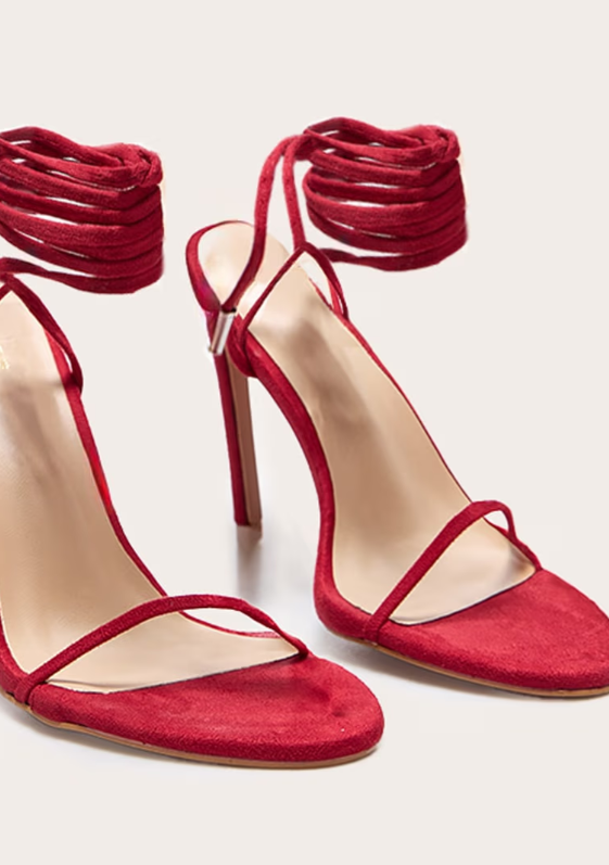 Plt - Red Wide Fit Faux Suede Round Toe Barely There Heeled Sandals