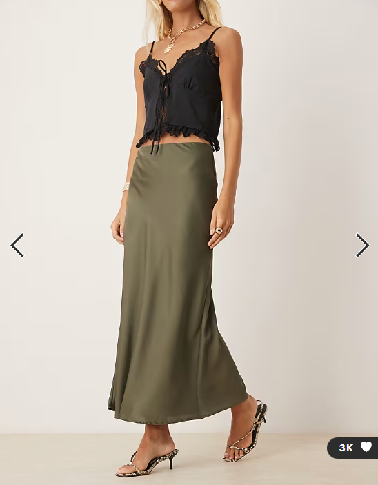 Vila satin maxi skirt in olive green