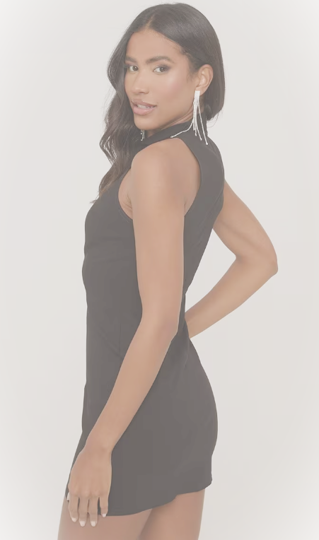 Sleeveless Keyhole Cut Out Pearl Button Detail Tailored Mini Dress In Black