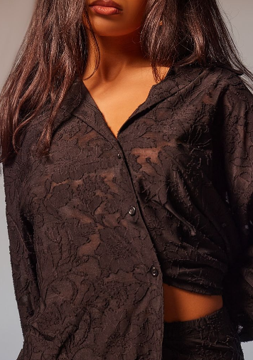 Black Floral Sheer Burnout Oversized Shirt