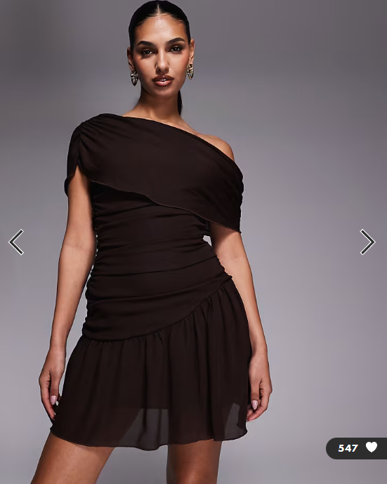 Fashionkilla exclusive chiffon off shoulder asymmetric hem gathered mini dress in chocolate