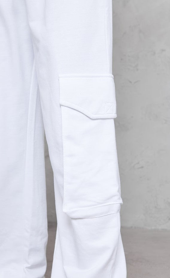 White Pocket Detail Low Rise Wide Leg Sweatpants