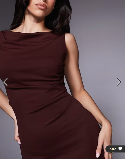 ASOS DESIGN slash neck ruched midi dress in wine
