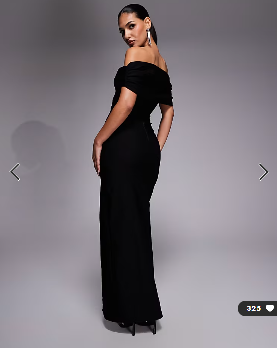 Asos Vesper bengaline deep bardot bodycon thigh split maxi dress in black