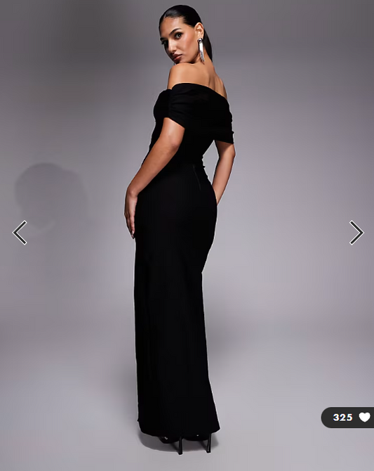 Asos Vesper bengaline deep bardot bodycon thigh split maxi dress in black