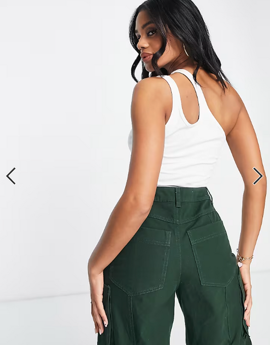 ASOS DESIGN strappy asymmetric cut out crop top in white