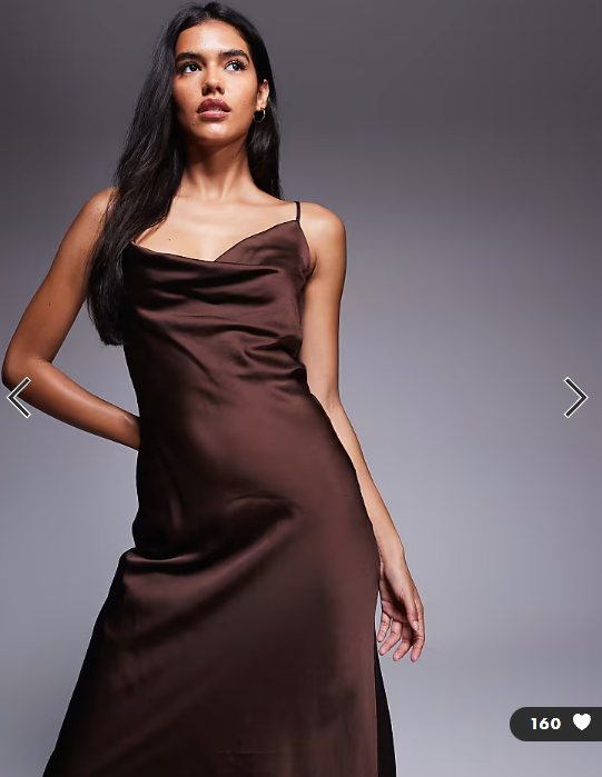 New Look satin cowl neck midi dress in brown