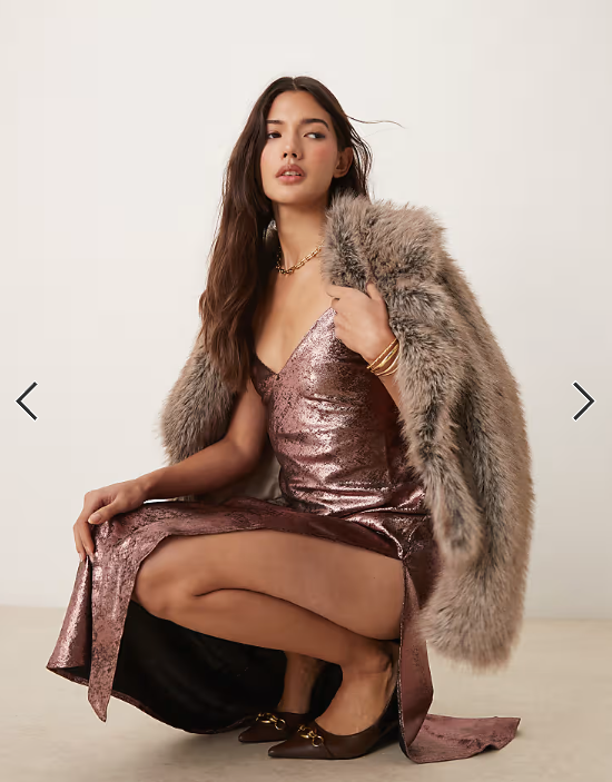 Miss Selfridge metallic maxi slip dress in pink